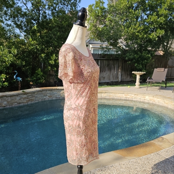 Pisarro Nights sequins beaded pink dress 6 - Picture 9 of 15